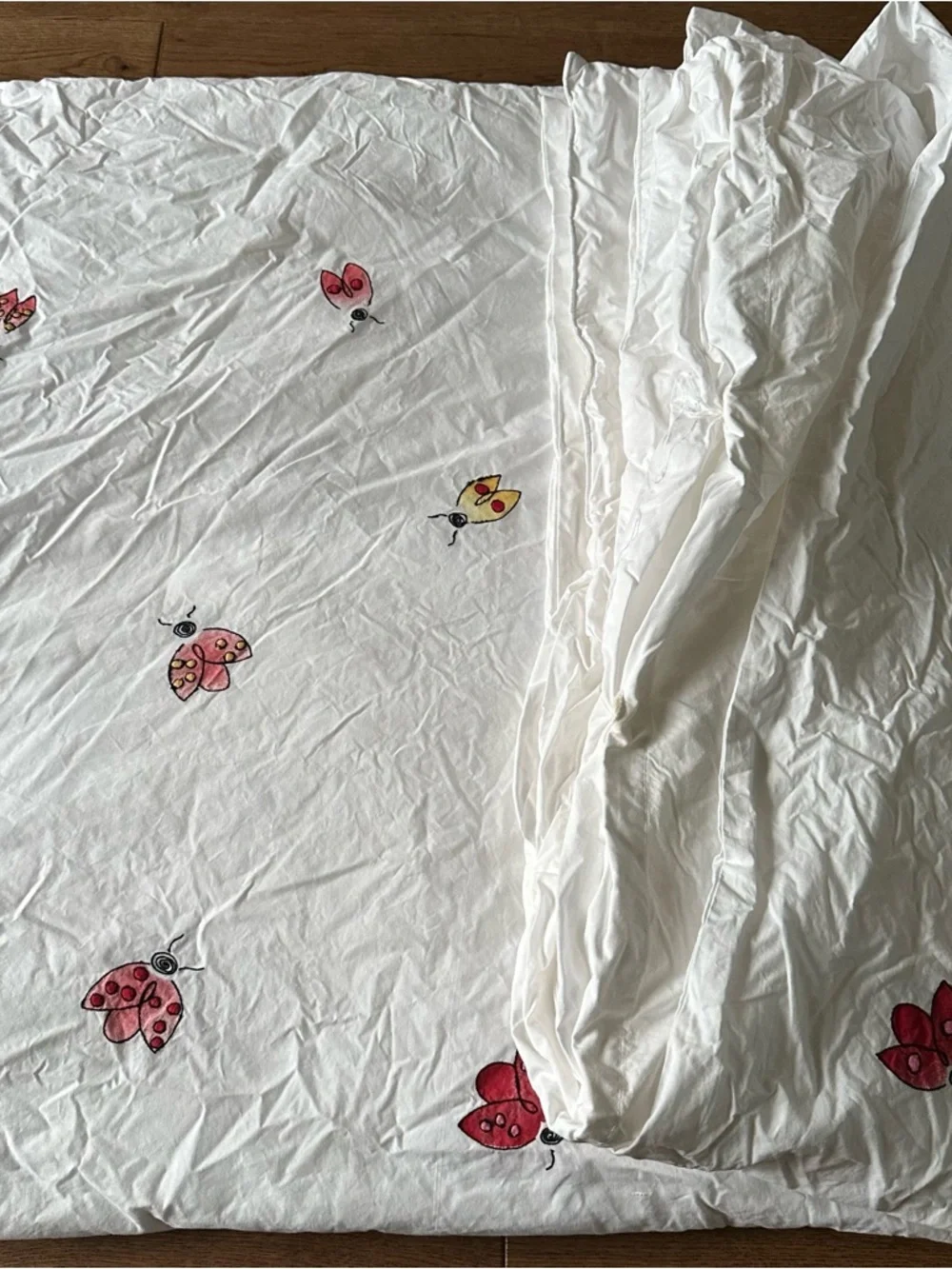 Pottery Barn 100% Cotton King Duvet Cover Embroidered Bugs Print